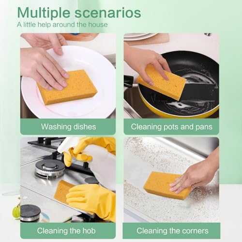 Large Cellulose Sponges, Kitchen Sponge for Dish, Thick Heavy Duty Scrub Pads, Non-Scratch Scrubber for Household/Cookware/Bathroom/Office/Boat 5.5" x 3" x 1" (7 Pack) Yellow - Image 2