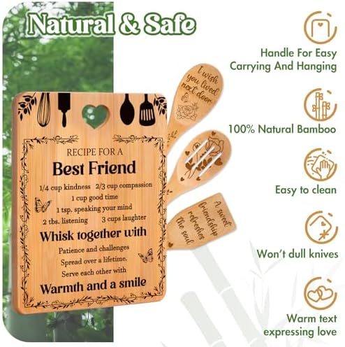 Best Friend Birthday Gifts for Women - Bamboo Cutting Board Set, Bestie Friendship Gifts for Women, Ideal Gifts for Birthday Graduation Wedding Job Move House Christmas Thanksgiving. - Image 4