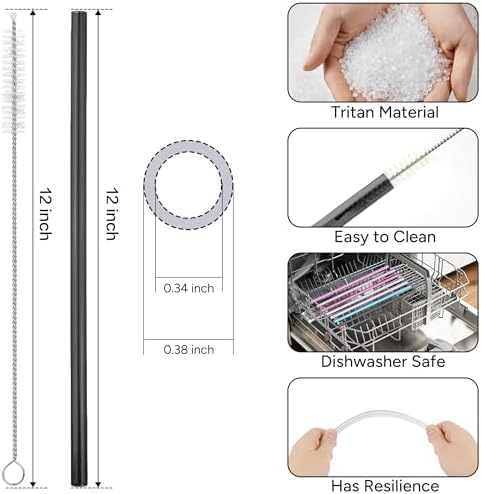 Replacement Straw Compatible with 40 oz Stanley Quencher Tumbler, 12 Inch Extra Long Reusable Plastic Straws for 40 Oz Cup, Black-6 Pack - Image 2
