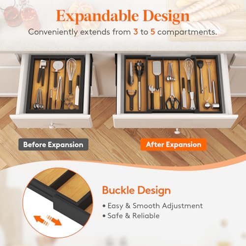 Lifewit Bamboo Utensil Organizer for Kitchen Drawer, Cooking Utensil Tray - Image 5
