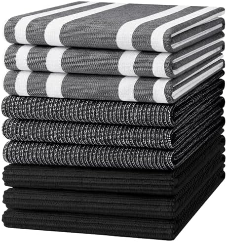 Homaxy Cotton 380 GSM Premium Kitchen Towels, 18"x 28", 9 Pack, Black by Homaxy