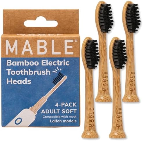 Bamboo Electric Toothbrush Heads | Compatible with Laifen Electric Toothbrush | 4 Brush Heads with Soft Bristles | Plant-Based Adult Size Replacement Heads by MABLEBrush