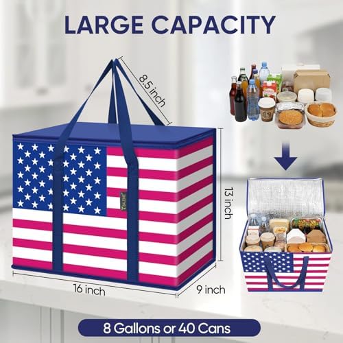 BALEINE Insulated Reusable Grocery Bags with Zippered Top, Large Cooler Bag - Image 4