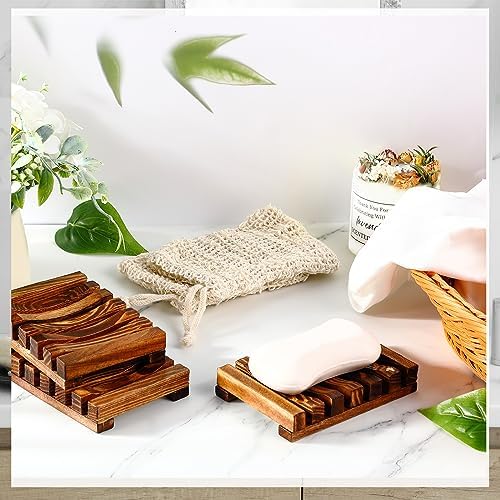 Umigy 60 Pcs Soap Bag Holder Kit, Sisal Mesh Bamboo Tray, Beige, Charcoal - Image 4