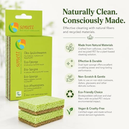 Sonett Compostable Sponges, Scratch-Free Kitchen Sponge, Pack of 2 - Image 2