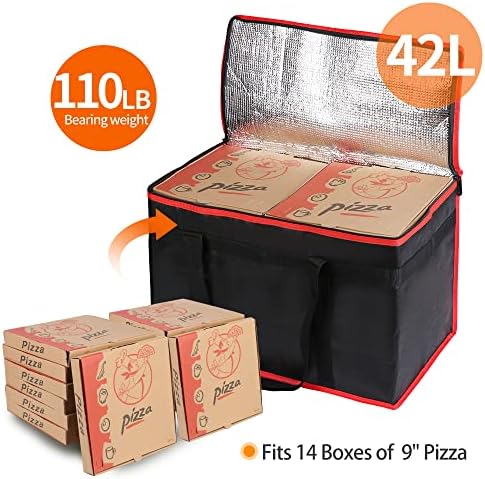 Bodaon Insulated Food Delivery Bag, XX-Large Reusable Grocery Shopping Bags, Picnic Cooler Bag Zipper/Zippered Top Cold, Black with Red Edge, 1-Pack - Image 4