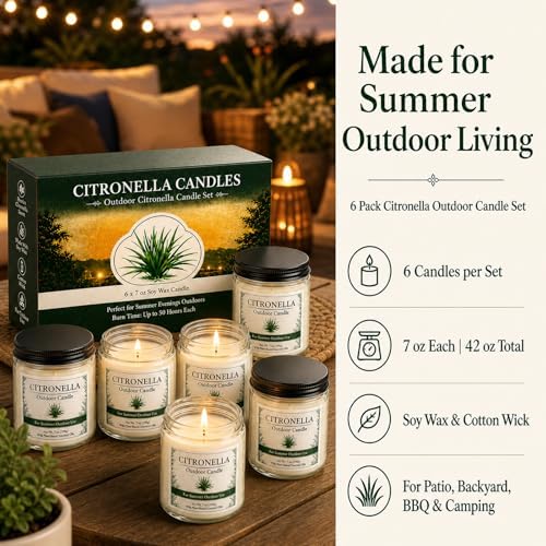 Citronella Candles Outdoor - 6 Pack Soy Wax Citronella Candles - Image 2