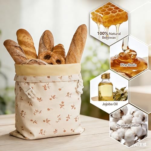 2 Pcs Beeswax Sourdough Bread Bags for Homemade Bread, XL 17x13 Inches - Image 4
