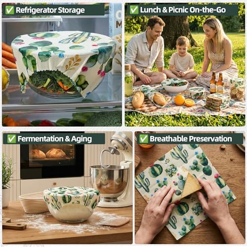 Cactus Beeswax Wraps, S/M/L 3 Pack Reusable Food Storage - Image 4