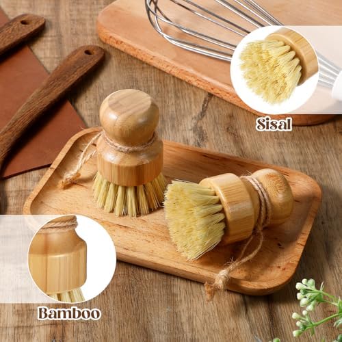 12 Pack Bamboo Dish Scrub Brushes Kitchen Dishwashing Scrubber Vegetable Brush with Hanging Rope Wooden Natural Sisal Bristles Cleaning Brush for Iron Pot Pan Sink - Image 5