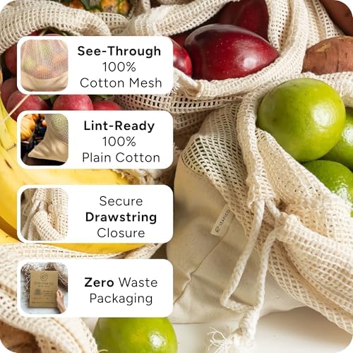 LEAFICO Reusable Produce Bags – 100% Cotton Mesh & Solid Hybrid (Medium 10x12 inch 3 Pcs) – Grocery Storage Bags for Fruit, Vegetables, Bulk Food – Washable, Plastic-Free, Breathable, Zero Waste - Image 3