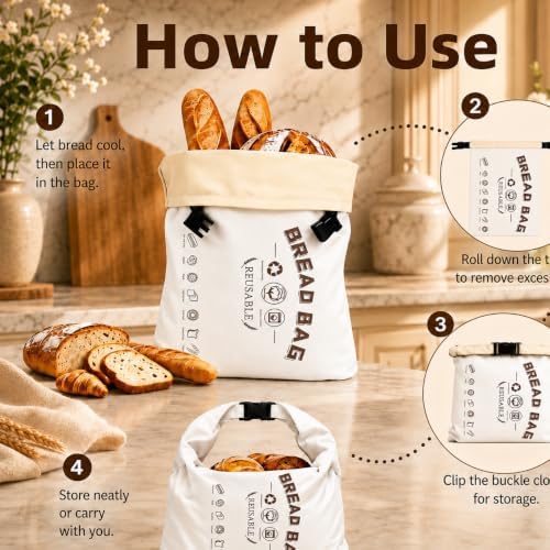 Reusable Beeswax Bread Bags for Sourdough, 2 Pack,Beige, XL 17x13 In - Image 4