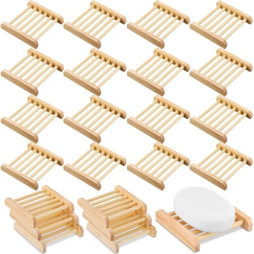 Amyhill 25 Pcs Bamboo Soap Dish Bulk Soap Holder Draining,Wooden Color by Amyhill