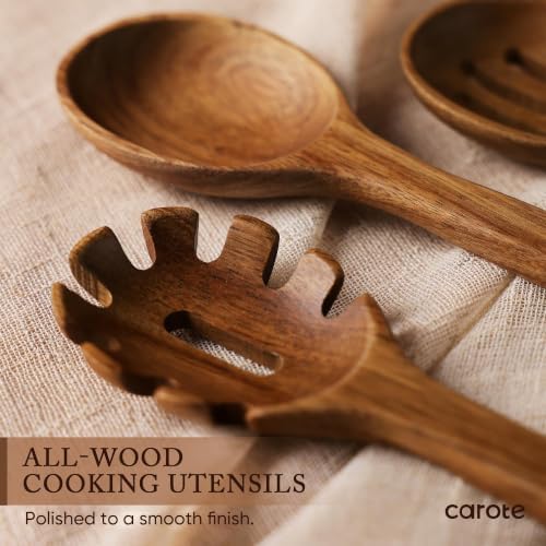 CAROTE Wooden Utensil Set, 8-Piece Acacia Wood Cooking Utensils - Image 2