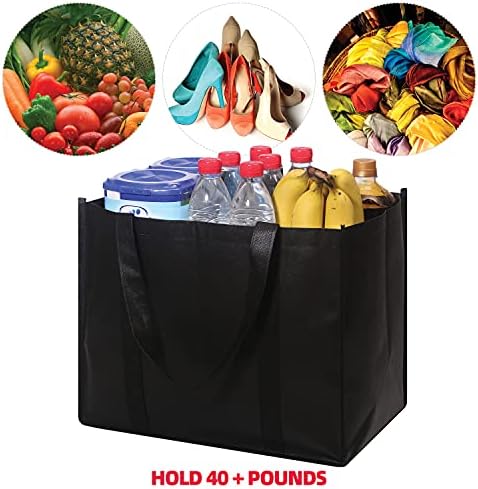 DIOMMELL Set of 16 Reusable Grocery Bags Extra Large Super Strong Heavy Duty Shopping Tote Bags with Reinforced Handles Black - Image 5