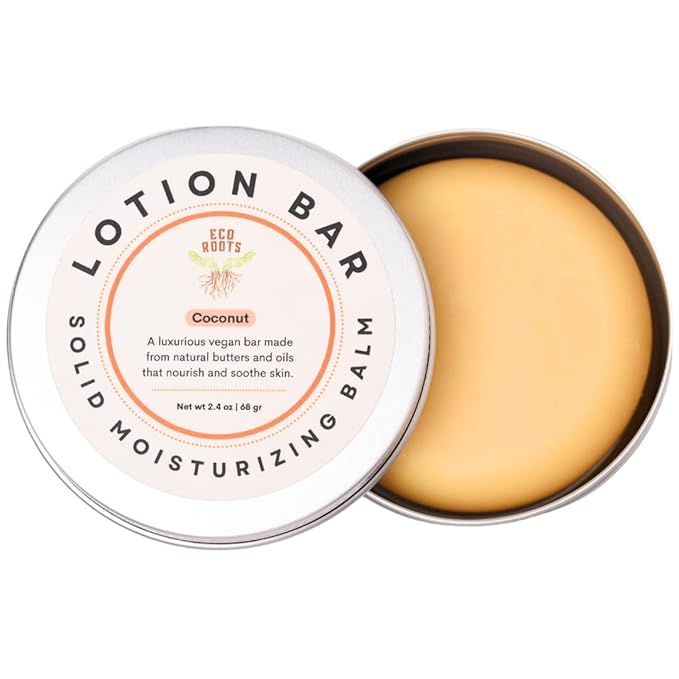 ECO ROOTS Eco Lotion Bar for Dry Skin – Natural Solid Moisturizer with Candelilla Wax & Coconut Scent, Travel-Friendly, Zero Waste, Long-Lasting Hydration