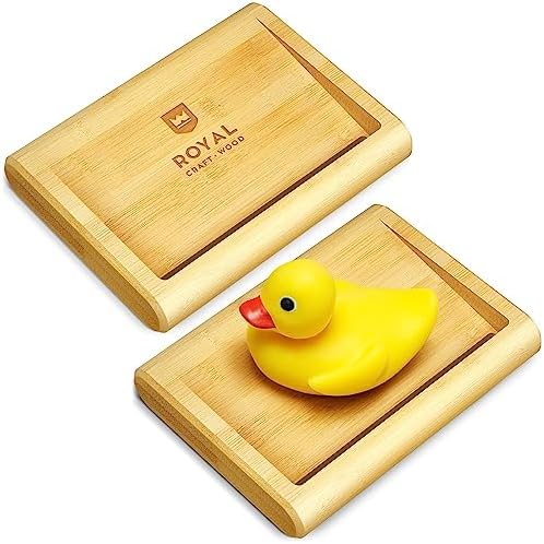 Bamboo Soap Dish, 2 Pack, Self Draining Soap Holder for Bathroom, Shower & Kitchen Sink, Natural Wood Soap Tray with Non-Slip Feet, Water-Resistant Soap Bar Holder, 4.75 x 3.55 in by ROYALCRAFTWOOD