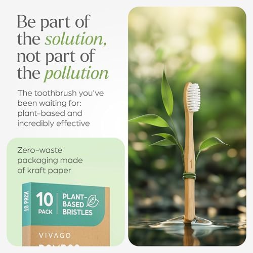 VIVAGO Bamboo Toothbrushes 10 Pack – Plant-Based Soft Bristles - Image 3