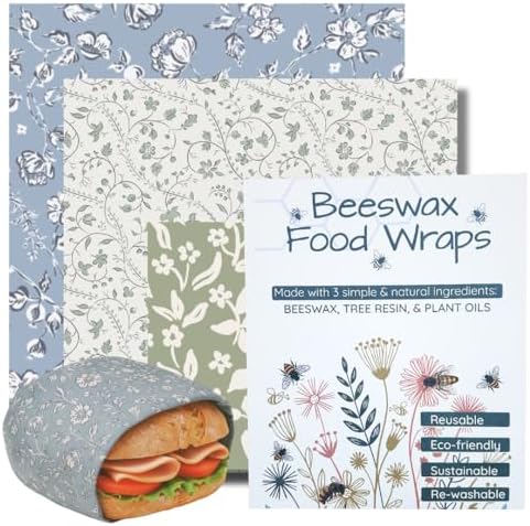 Beeswax Food Wraps 3 Pack (S, M, L) | Reusable, Organic, Plastic-Free Storage (White, Blue, Green - Beige Packaging) by JessandJaime