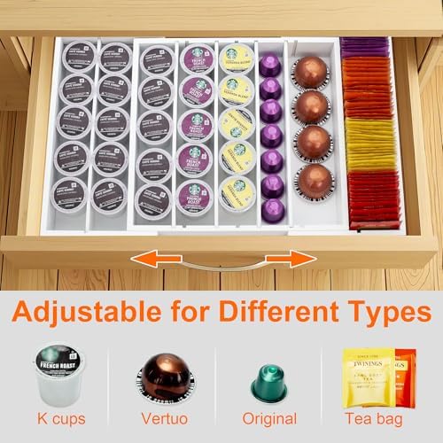 MinBoo Bamboo Drawer Organizer - Expandable K Cup & Pods Holder, Coffee Pod Storage, Tea Organizer, Versatile Kitchen Accessory Organization and Storage,White - Image 4