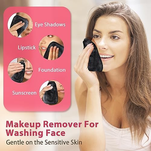 Makeup Remover Cloth, 6" x 6" Make Up Towels Reusable Face Cloth for Washing Face, Makeup Remover Pads Microfiber Face Washcloth with Mesh Bag, Just Water, Eco-friendly, 12 PACK - Image 2