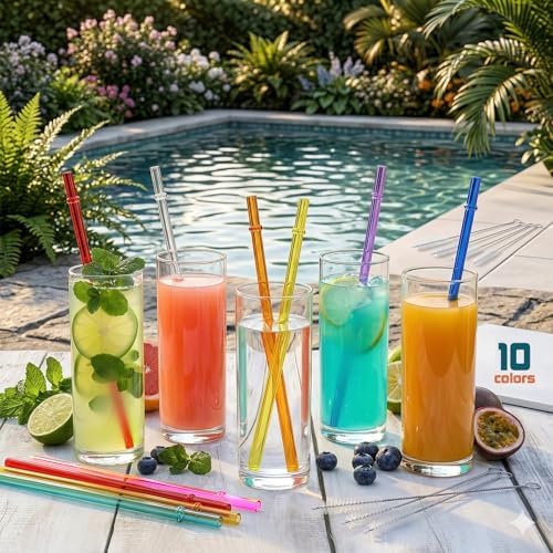 ALINK 10.5" Plastic Reusable Straws, 10 Pack Colorful Tritan Tumbler Straws - Image 7