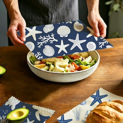 Reusable Beeswax Wraps, Sea Turtle&Starfish Shell Wraps, 9 Pack Eco-Friendly Food Storage, Organic, Sustainable, Zero Waste, Plastic-Free, Sandwich, Bowl, Fruit, 1XL, 3M, 5S - Image 5