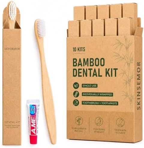 Disposable Travel Toothbrushes with Toothpaste, 10 Individually Wrapped Single Use Bamboo Toothbrush Kits for Trips, Camping, Overnight Stays, Guests and Home Backup by Unknown