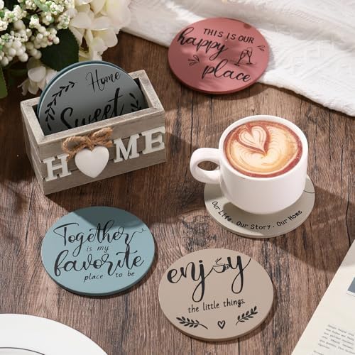 Queekay House Warming Gifts New Home Farmhouse Coasters Set of 6, Peach - Image 6