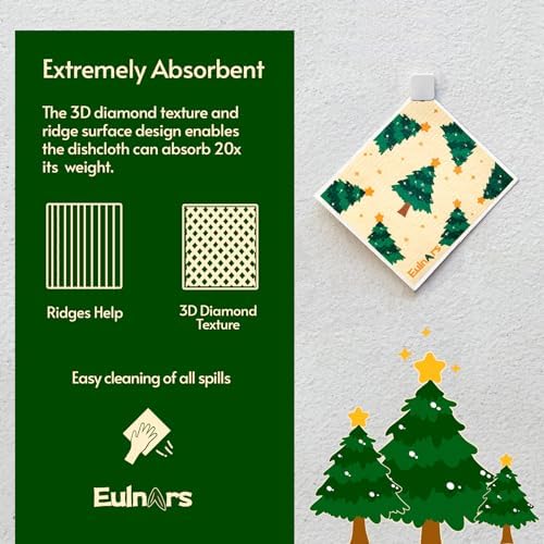 Eulnars Reusable Paper Towels, Christmas Swedish Dishcloths for Kitchen 8-Pack, Non-Scratch Swedish Dish Towels, Super Absorbent Cellulose Dish Cloths, No Odor Cleaning Rags - Image 6