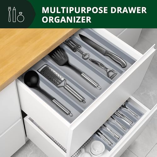 ROYAL CRAFT WOOD Luxury Bamboo Kitchen Drawer Organizer - Silverware Organizer - Utensil Holder and Cutlery Tray with Grooved Drawer Dividers for Flatware and Kitchen Utensils (5 Slot, Gray) - Image 7