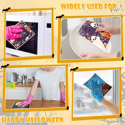 Lucomb 8 Pack Halloween Swedish Dishcloths Reusable, Kitchen Sponges Soft Absorbent Dish Towels Swedish Dish Cloths Washable Decorative for Kitchen Washing Dishes Bathroom Office Hand Towel Cleaning - Image 5