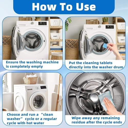 Washing Machine Cleaning Tablets 24 Count - Powerful Descaler & Deodorizer for HE Front Loader & Top Load Washer, Eco-Friendly Septic Safe Deep Cleaner for Drum Laundry Tub & Door Seal - 1 Year Supply - Image 3