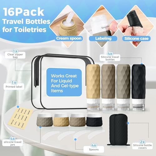 Silevoler 16Pack Travel Bottles for Toiletries, Bottles, Jars, and Covers - Image 3