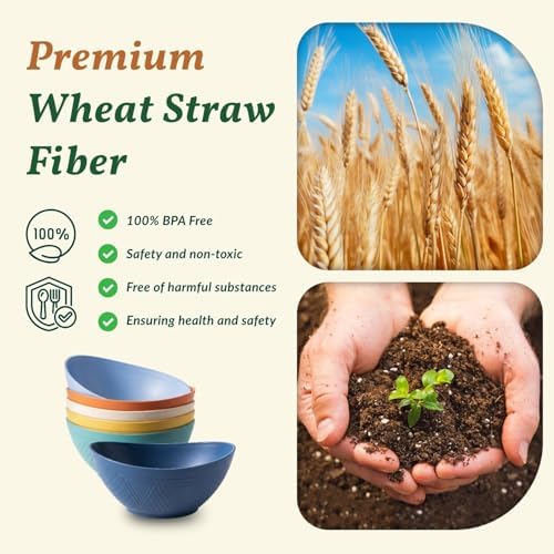 Homienly Wheat Straw Bowls 26 OZ Oval Serving Bowls 6 PCS Unbreakable Plastic Cereal Bowls for Kitchen, Party, Camping, Dorm, RV Bowl Set for Soup, Salad, Snack, Microwave and Dishwasher Safe (Multi) - Image 3