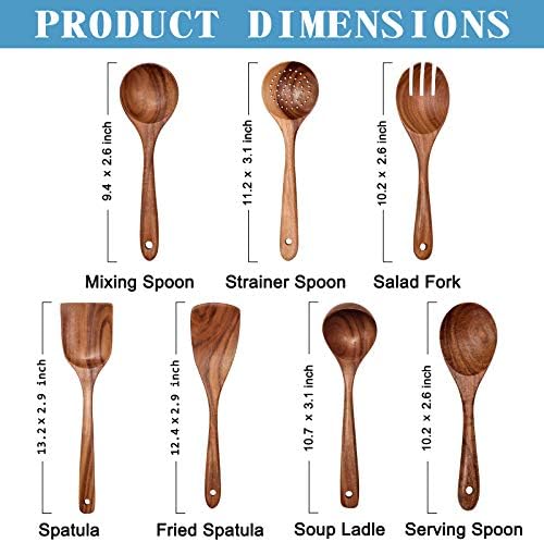 Wooden Non-Stick Kitchen Pan Toolset 7 Pieces Set, Natural Kitchen Utensils Spatula, Wooden Cooking Utensils Spoons, Fried Spatula and Salad Fork - Image 2