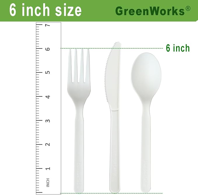 GreenWorks 750 Count 6" Compostable Forks With Compostable Wrapper, BIP Certified Individually Wrapped Disposable Fork