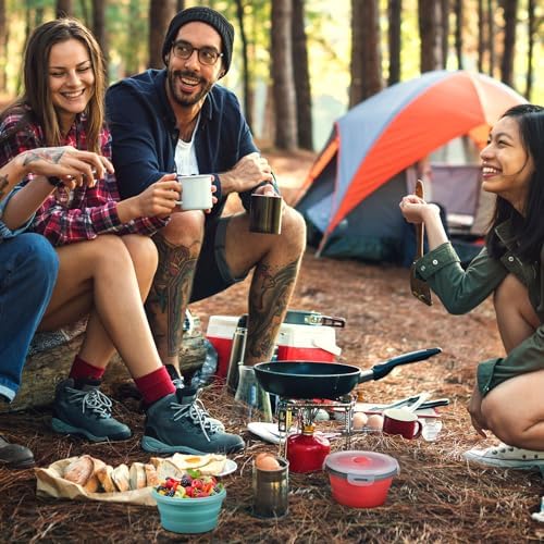 Suclain 4 Pcs Collapsible Bowls with Lids Silicone Camping Food Storage Container Expandable Folding Salad Lunch Box Travel Container for Hiking Camping - Image 4