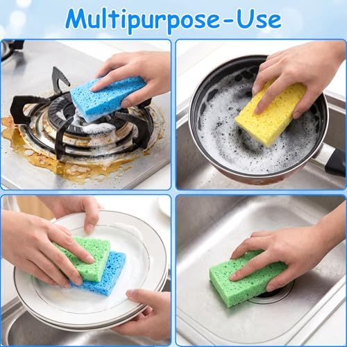 10 Pcs Cellulose Kitchen Sponges, Natural Compressed Sponges Reusable Non Scratch Sponge for Kitchen Dish Washing Bathroom Cars Cut-Outs DIY Scrub Sponge for Cleaning - Image 6