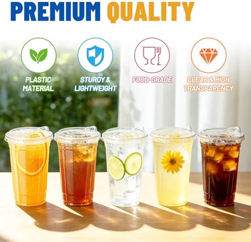 Qinsihwn 24 oz Clear Plastic Cups with Lid,25 Pack Disposable Iced Coffee Cups with Strawless Sip Lids,To Go Cups for Juices,Smoothies,Cold Drinks for Party,Event - Image 3