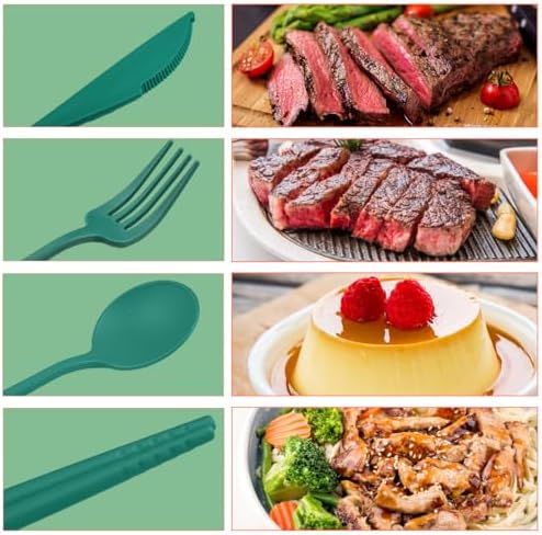 4 Sets Reusable Utensils Set with Case,Camping Cutlery Set Travel Silverware Set with Case Lunch Utensils Set for Work,Utensil Sets for Lunch Picnic Daily Use Outdoor (Darkgreen) - Image 5