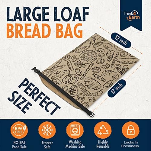 THINK4EARTH® Premium Brown Reusable Bread Bags for Homemade Bread – Durable & Washable (2 Pack) - Image 3