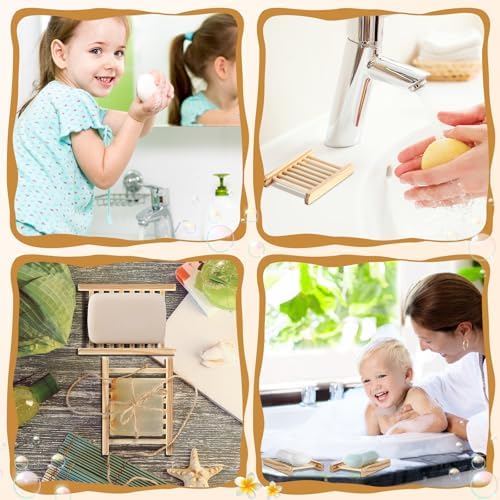 Potchen Bamboo Soap Dish Wooden Hand Craft Soap Case for Shower Rectangular Bathtub Shower Dish Accessories for Home Bathroom Kitchen Sponges(Wood Color,80 Pack) - Image 5