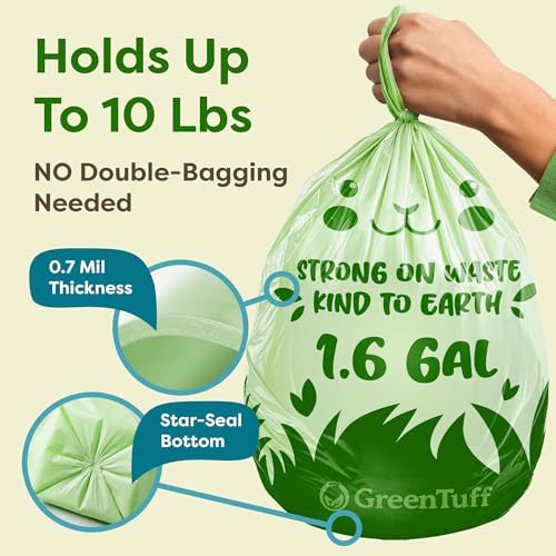 1.6 Gallon Compostable Trash Bags for Bathroom (50 Count) — Small Food Scrap & Bathroom Bin Liners — Thick 0.7 Mil Leak-Resistant Plant-Based Bags — ASTM D6400 BPI Certified - Image 4