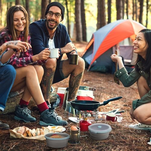 Suclain 4 Pcs Collapsible Bowls with Lids Silicone Camping Food Storage Container Expandable Folding Salad Lunch Box Travel Container for Hiking Camping - Image 4