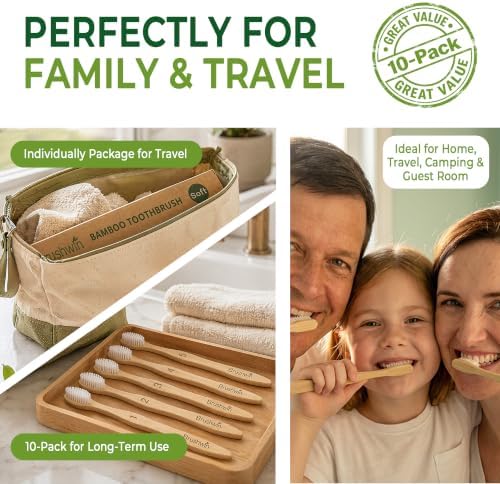 10 Pack Plastic Free Bamboo Toothbrush, Plant-Based Soft Bristle Biodegradable Eco-Friendly Wooden Toothbrushes for Adults and Family - Image 5