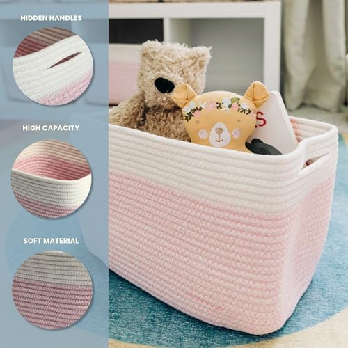 OrganiHaus Cotton Rope Baskets for Shelves, Set of 3, 15x9x10 - Image 3