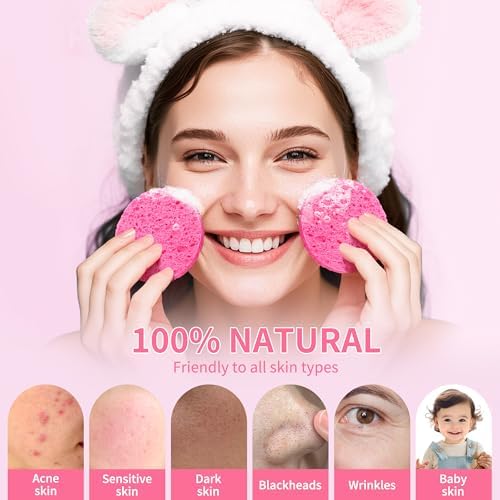 100-Count Compressed Facial Sponges, Natural Cellulose, Pink - Image 4