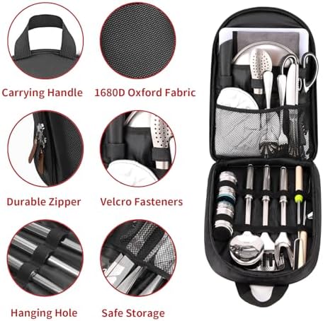 Portable Camping Kitchen Utensil Set-27 Piece Cookware Kit, Stainless Steel Outdoor Cooking and Grilling Utensil Organizer Travel Set Perfect for Travel, Picnics, RVs, Camping, BBQs, Parties and More - Image 2