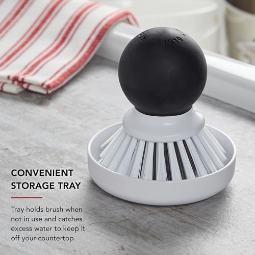 KitchenAid Palm Brush with Dish Tray to Keep Countertops Dry and Clean, Durable Nylon Bristles for Tough Cleaning, Dishwasher Safe, 2 Piece, Black - Image 4